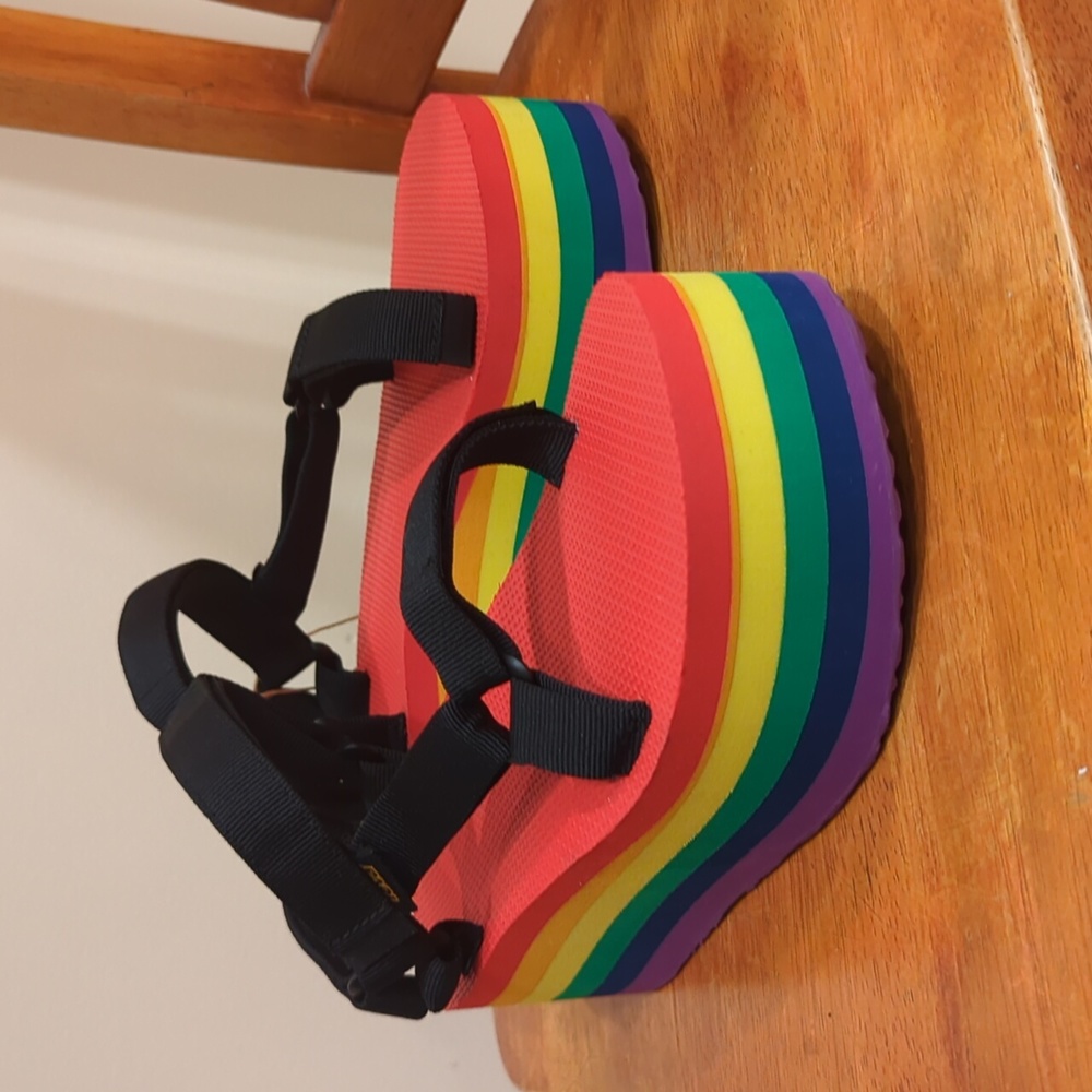 Rainbow Teva platform sandals